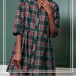 Tuckernuck Long Sleeve Plaid Royal Shirt Dress in Red and Green